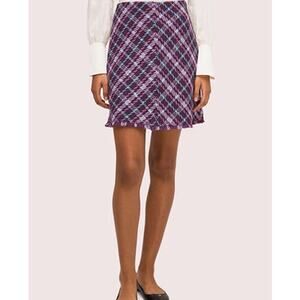 Kate Spade NWT Purple Plumtree Plaid Tweed Fringed Hem Mini Skirt Size 0